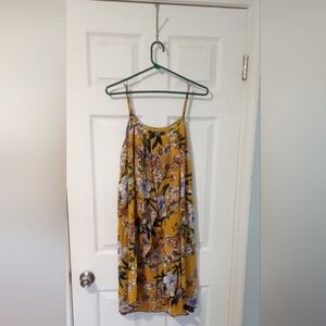 Mustard floral midi dress size small, brand unknown.
